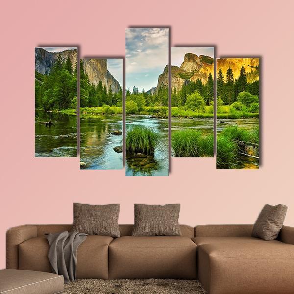 Yosemite Valley National Park Canvas Wall Art-5 Pop-Gallery Wrap-47" x 32"-Tiaracle