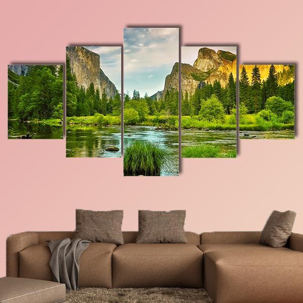 Yosemite Valley National Park Canvas Wall Art-5 Star-Gallery Wrap-62" x 32"-Tiaracle