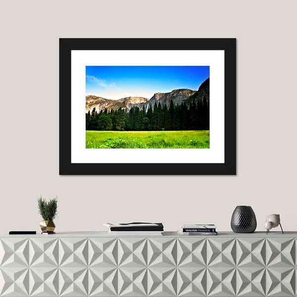 Yosemite Valley Under Blue Sky Canvas Wall Art-1 Piece-Framed Print-20" x 16"-Tiaracle