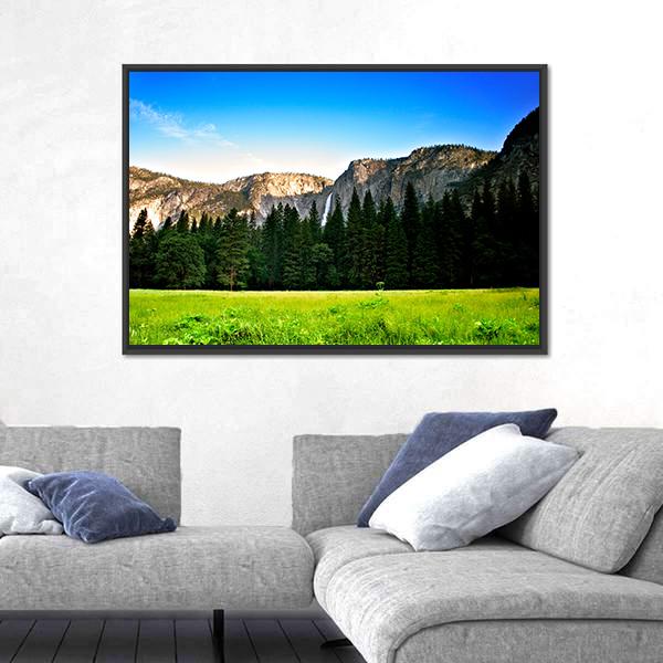 Yosemite Valley Under Blue Sky Canvas Wall Art-3 Horizontal-Gallery Wrap-25" x 16"-Tiaracle