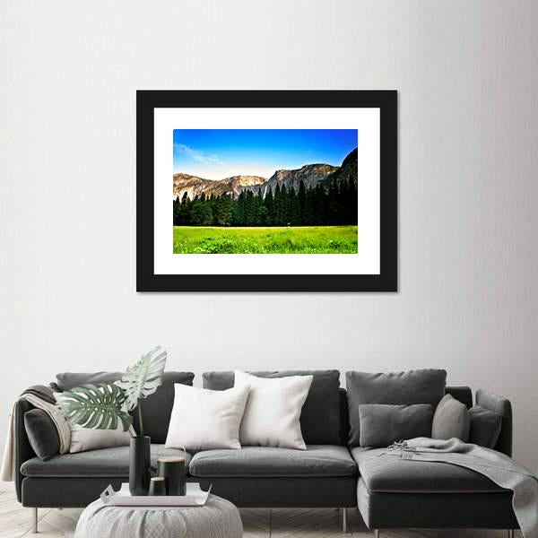 Yosemite Valley Under Blue Sky Canvas Wall Art-3 Horizontal-Gallery Wrap-25" x 16"-Tiaracle