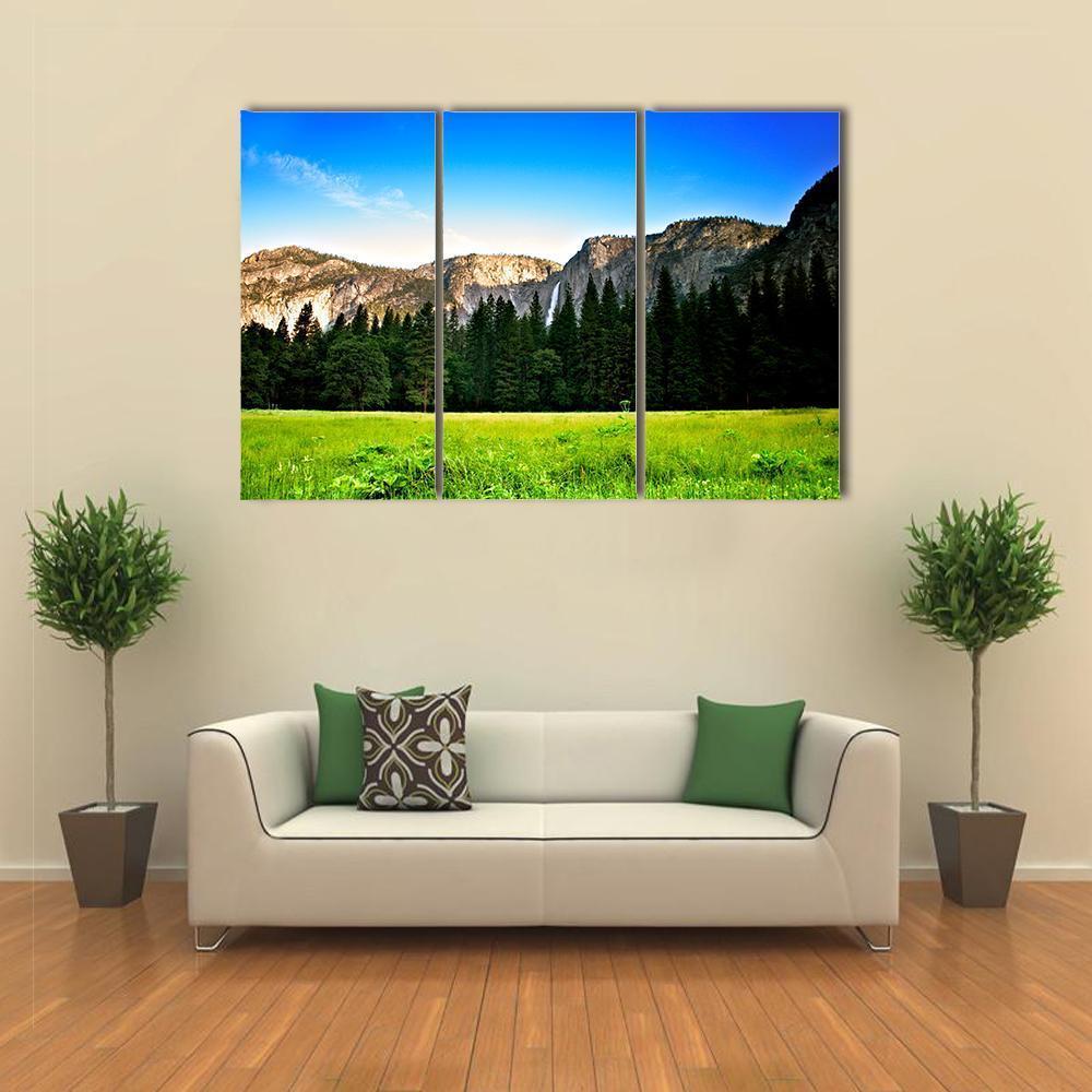 Yosemite Valley Under Blue Sky Canvas Wall Art-3 Horizontal-Gallery Wrap-37" x 24"-Tiaracle