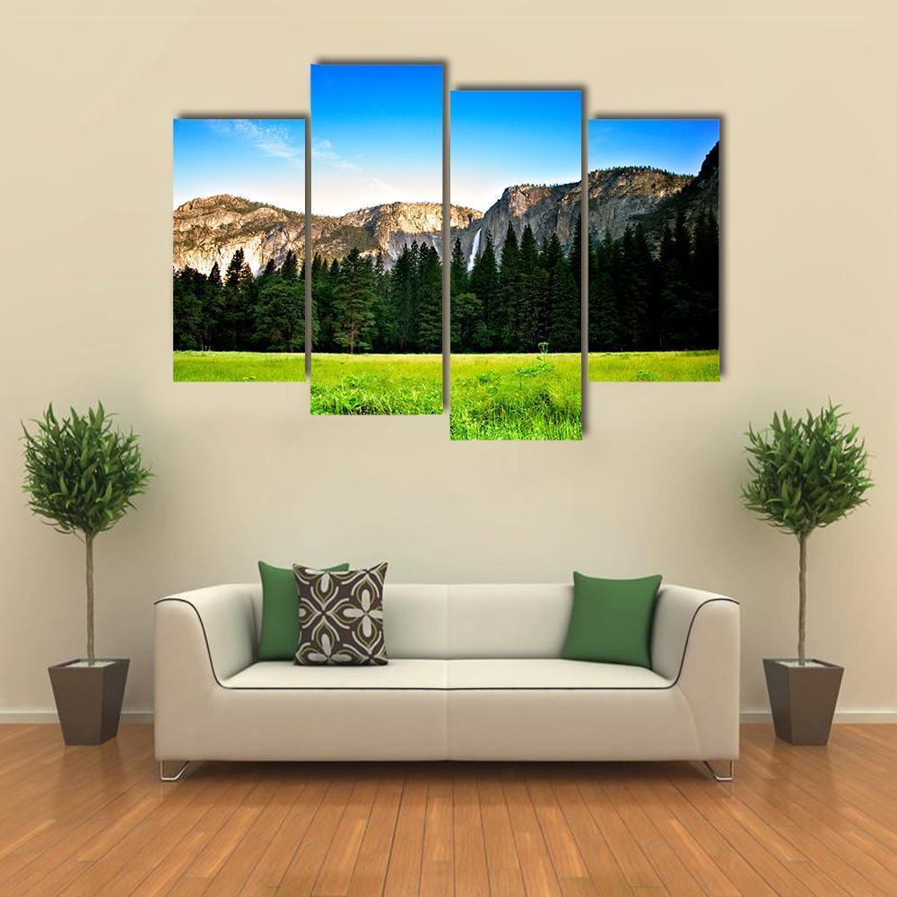 Yosemite Valley Under Blue Sky Canvas Wall Art-4 Pop-Gallery Wrap-50" x 32"-Tiaracle