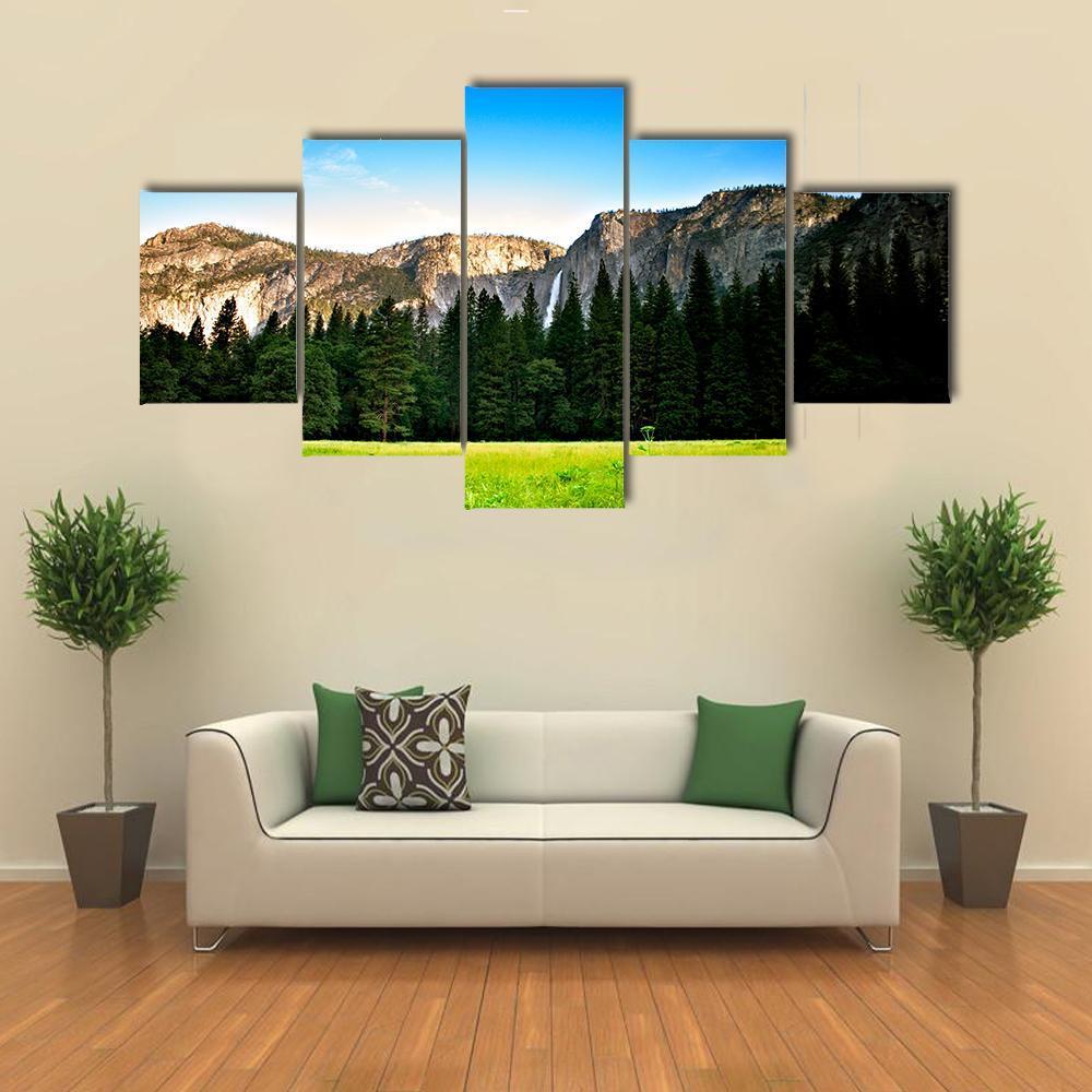 Yosemite Valley Under Blue Sky Canvas Wall Art-5 Star-Gallery Wrap-62" x 32"-Tiaracle
