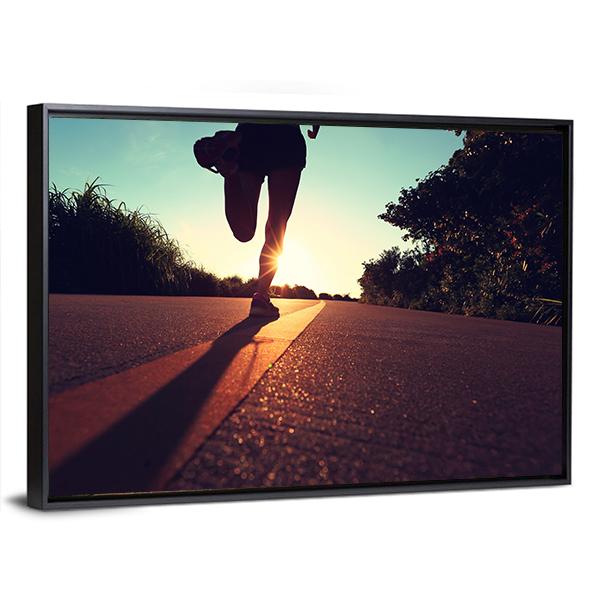 Young Fitness Woman Running On Sunrise Canvas Wall Art-3 Horizontal-Gallery Wrap-25" x 16"-Tiaracle