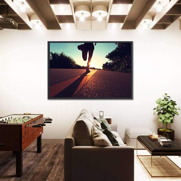 Young Fitness Woman Running On Sunrise Canvas Wall Art-3 Horizontal-Gallery Wrap-25" x 16"-Tiaracle
