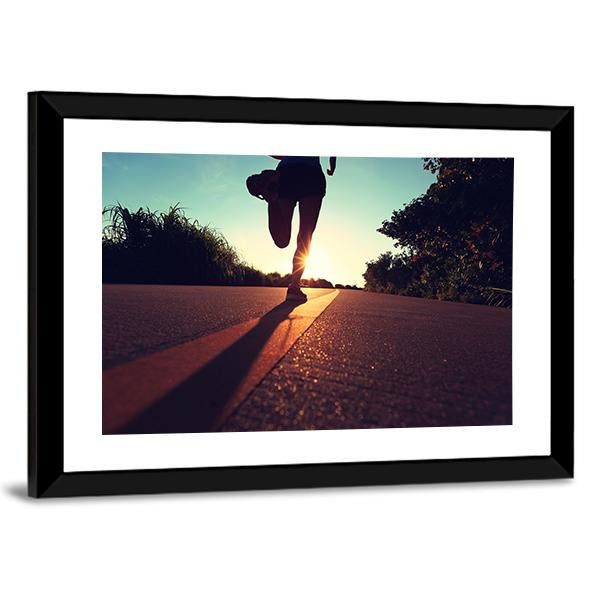 Young Fitness Woman Running On Sunrise Canvas Wall Art-3 Horizontal-Gallery Wrap-25&quot; x 16&quot;-Tiaracle