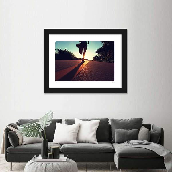Young Fitness Woman Running On Sunrise Canvas Wall Art-3 Horizontal-Gallery Wrap-25" x 16"-Tiaracle