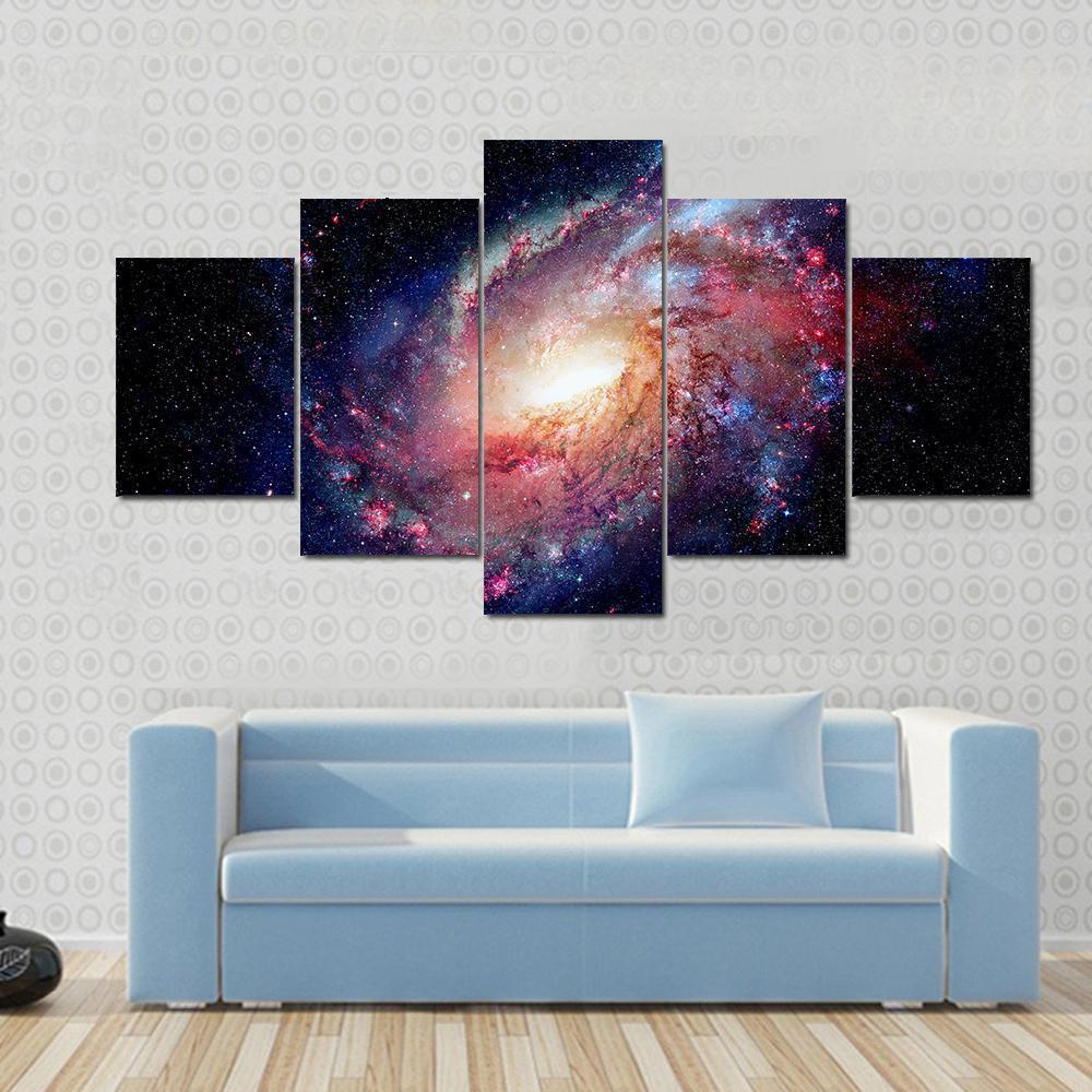 Young Galaxy In Deep Space Canvas Wall Art-5 Star-Gallery Wrap-62" x 32"-Tiaracle