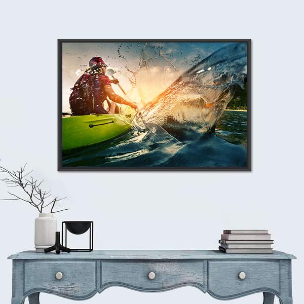 Young Lady Paddling Hard Canvas Wall Art-1 Piece-Floating Frame-24&quot; x 16&quot;-Tiaracle