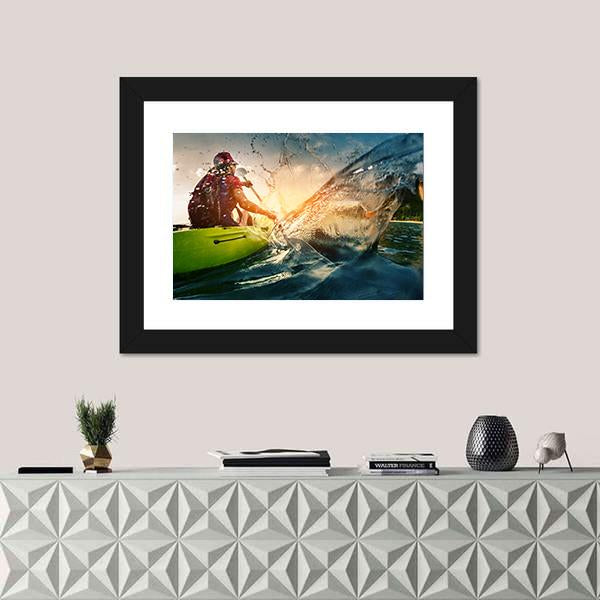 Young Lady Paddling Hard Canvas Wall Art-1 Piece-Framed Print-20&quot; x 16&quot;-Tiaracle