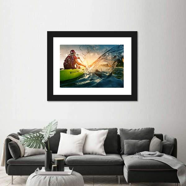 Young Lady Paddling Hard Canvas Wall Art-5 Horizontal-Gallery Wrap-22" x 12"-Tiaracle