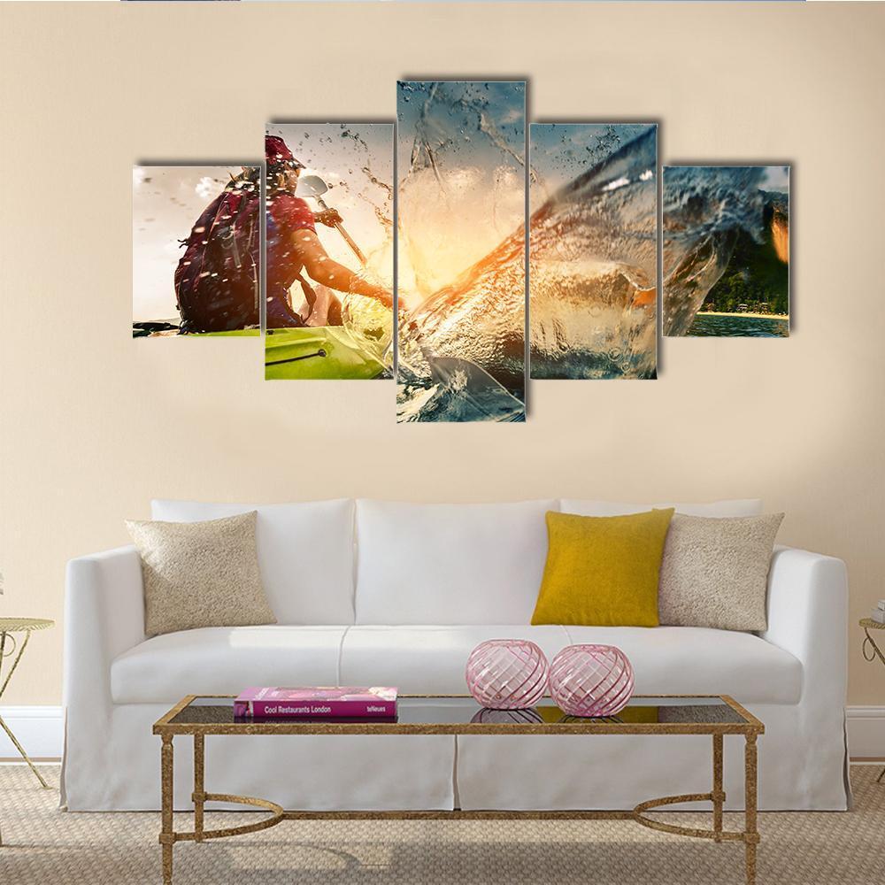 Young Lady Paddling Hard Canvas Wall Art-3 Horizontal-Gallery Wrap-37" x 24"-Tiaracle