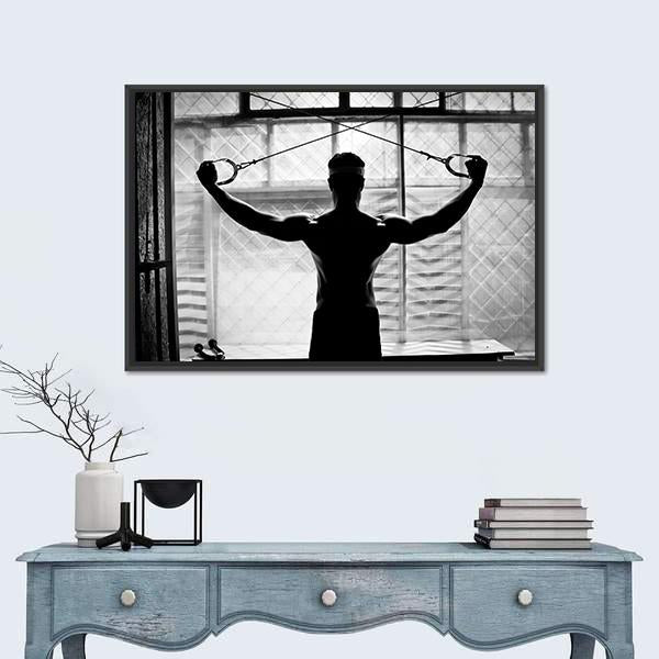 Young Man Bodybuilder Training In Gym Canvas Wall Art-1 Piece-Floating Frame-24" x 16"-Tiaracle