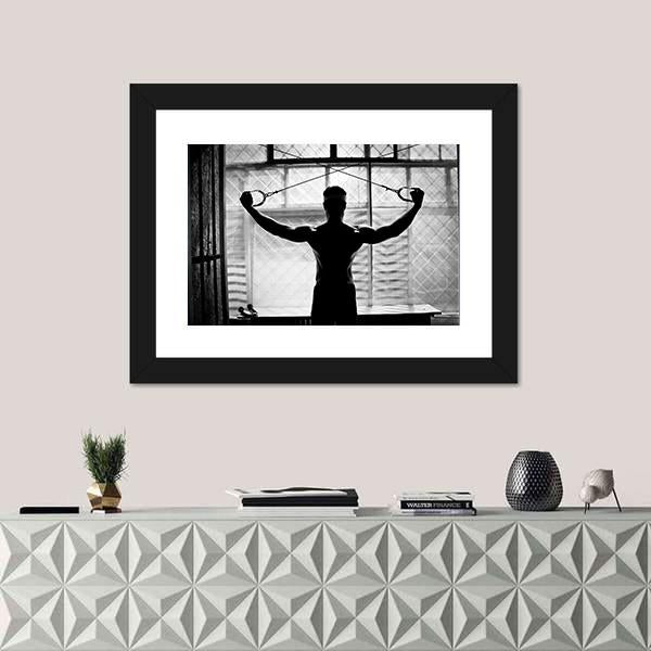 Young Man Bodybuilder Training In Gym Canvas Wall Art-1 Piece-Framed Print-20" x 16"-Tiaracle