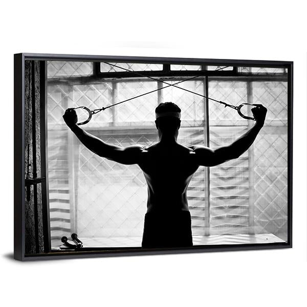 Young Man Bodybuilder Training In Gym Canvas Wall Art-3 Horizontal-Gallery Wrap-25" x 16"-Tiaracle