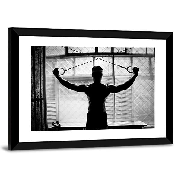 Young Man Bodybuilder Training In Gym Canvas Wall Art-3 Horizontal-Gallery Wrap-25" x 16"-Tiaracle