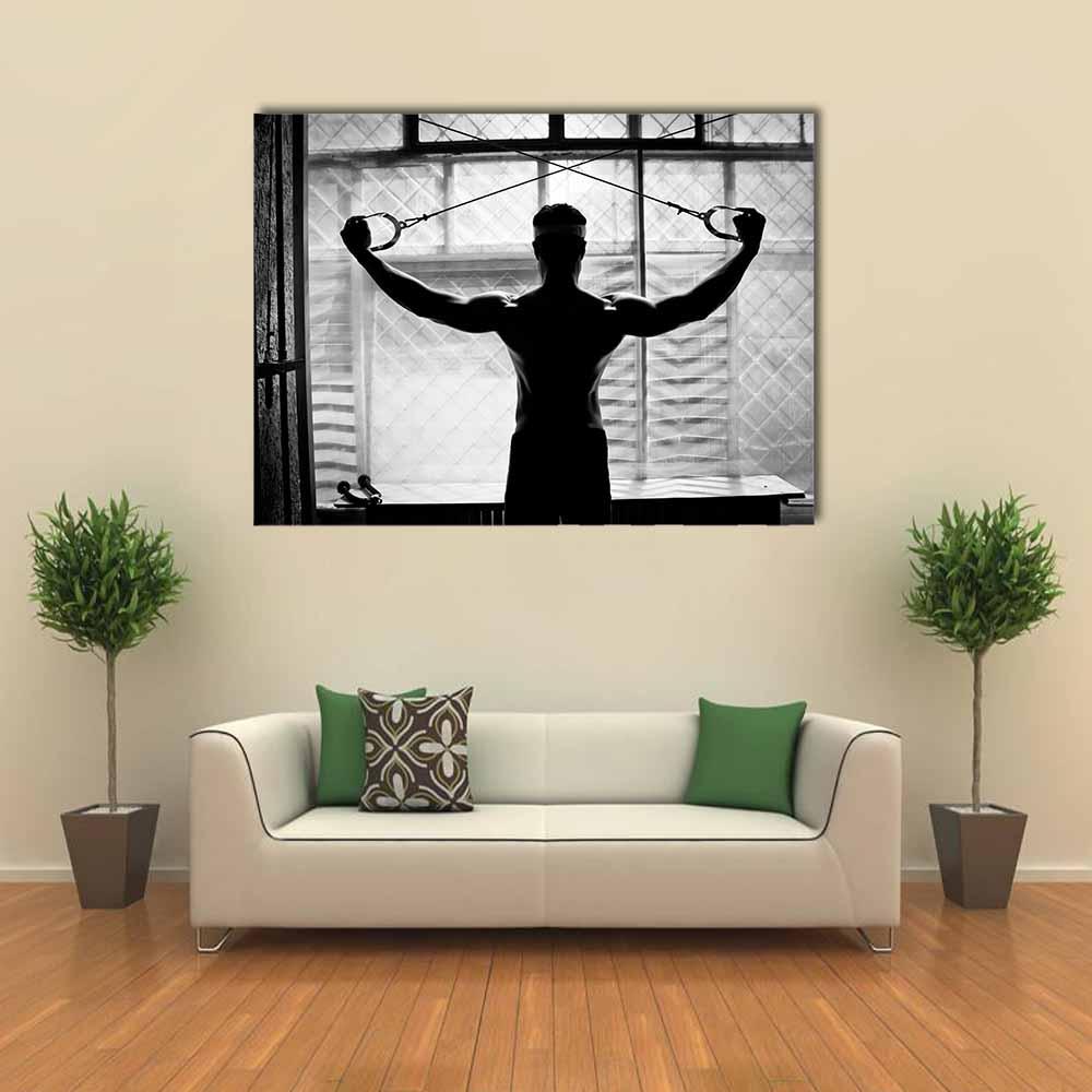 Young Man Bodybuilder Training In Gym Canvas Wall Art-1 Piece-Gallery Wrap-36" x 24"-Tiaracle