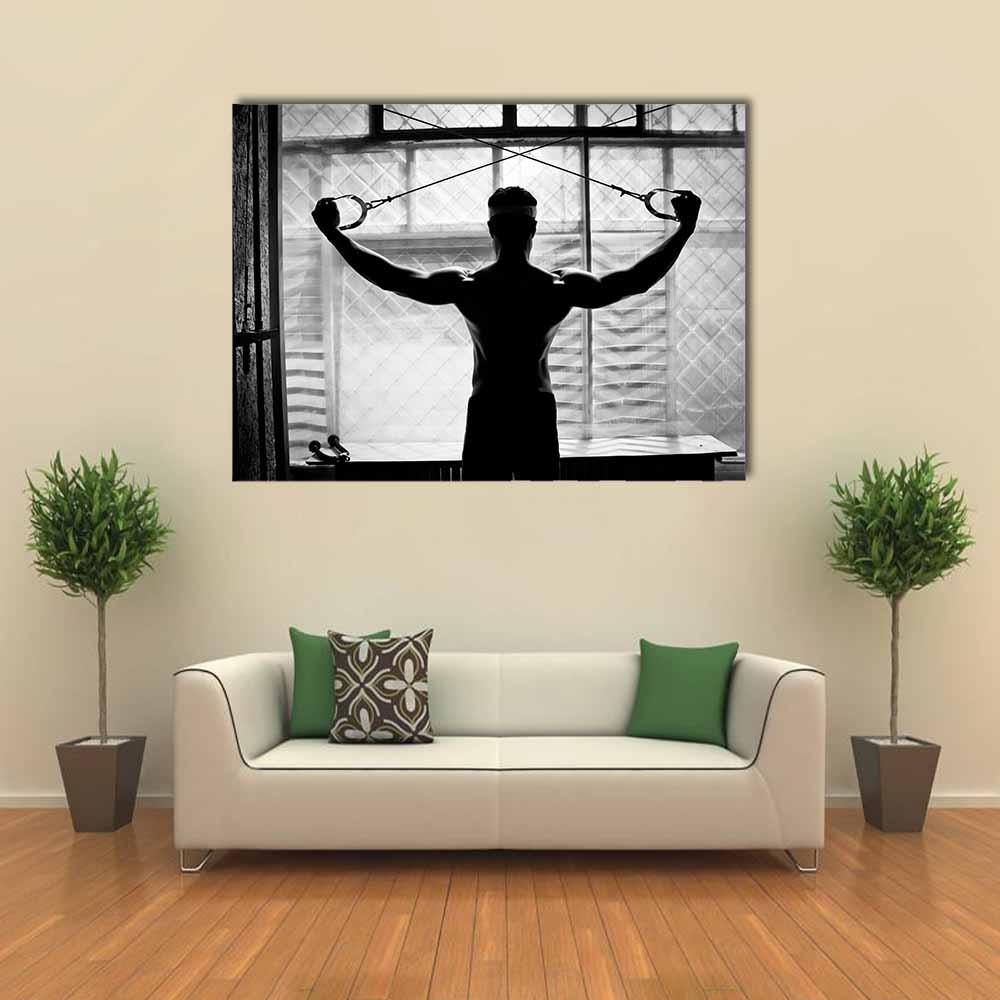 Young Man Bodybuilder Training In Gym Canvas Wall Art-4 Horizontal-Gallery Wrap-34" x 24"-Tiaracle