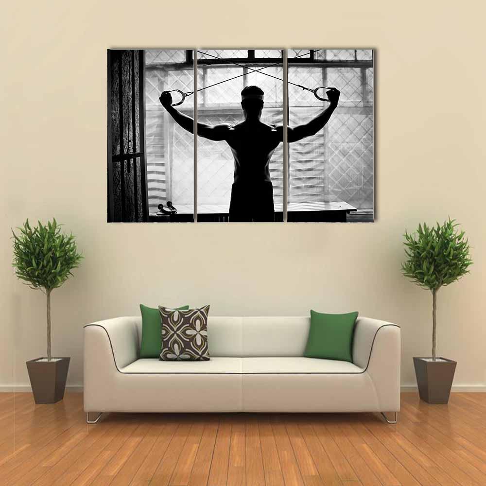 Young Man Bodybuilder Training In Gym Canvas Wall Art-3 Horizontal-Gallery Wrap-25" x 16"-Tiaracle