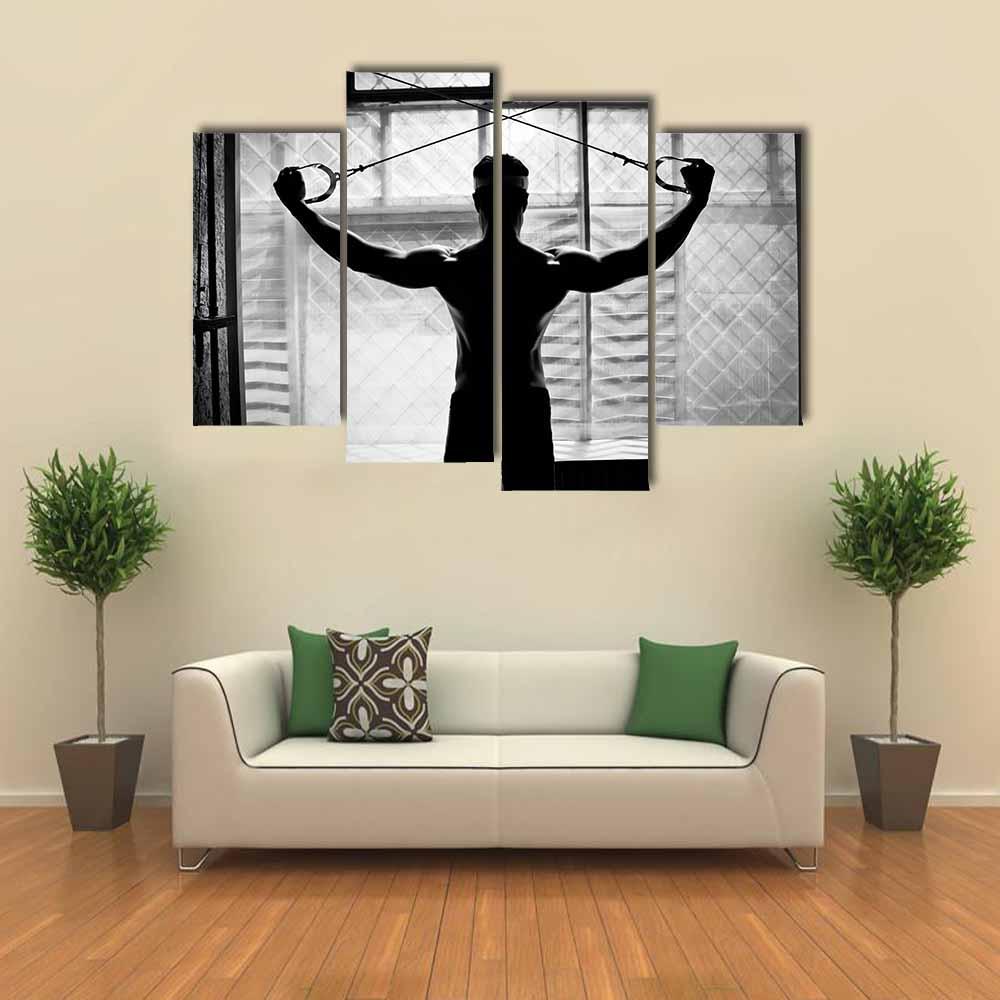 Young Man Bodybuilder Training In Gym Canvas Wall Art-4 Pop-Gallery Wrap-34" x 20"-Tiaracle