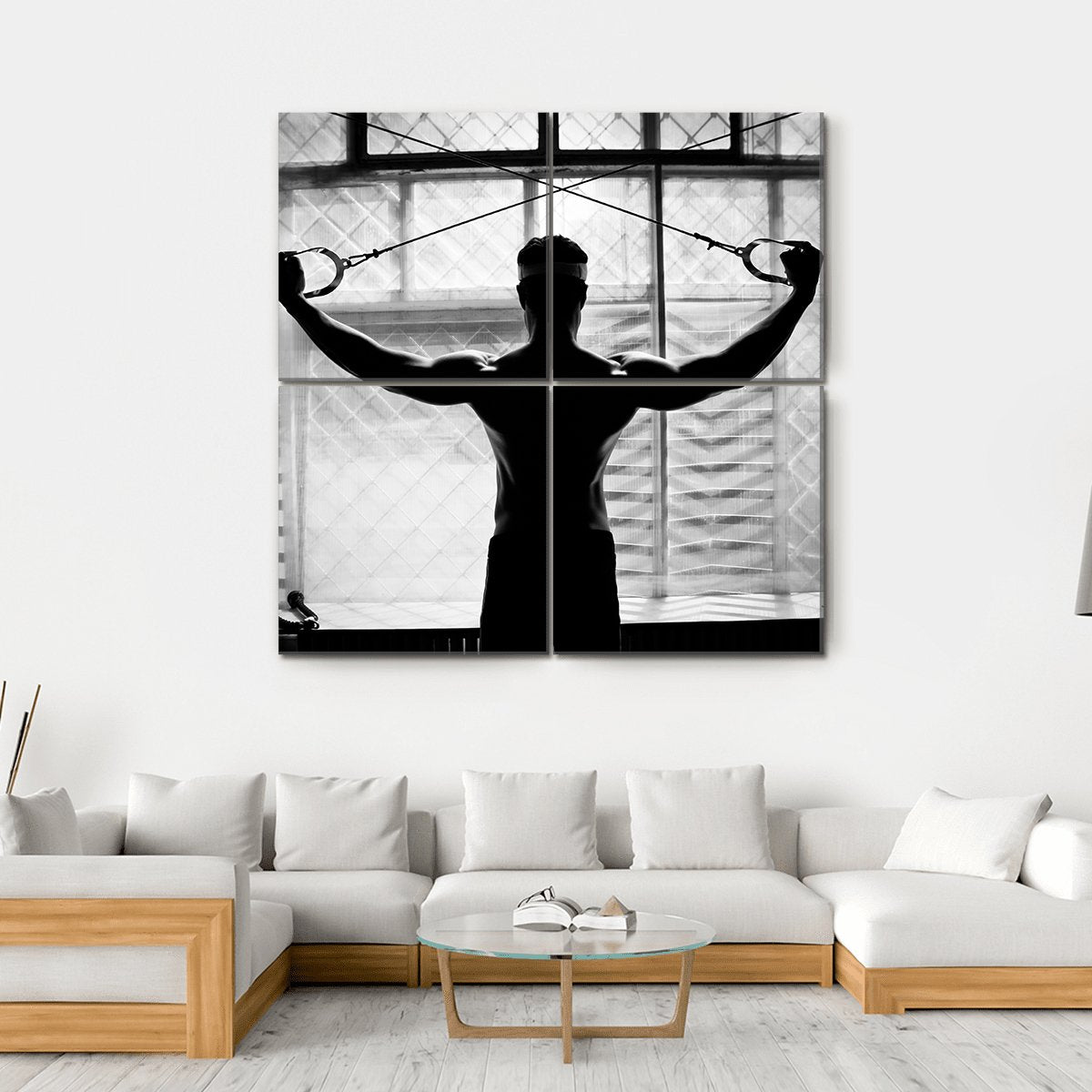 Young Man Bodybuilder Training In Gym Canvas Wall Art-4 Square-Gallery Wrap-17" x 17"-Tiaracle