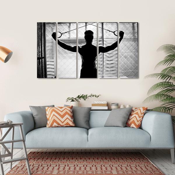 Young Man Bodybuilder Training In Gym Canvas Wall Art-5 Horizontal-Gallery Wrap-22" x 12"-Tiaracle