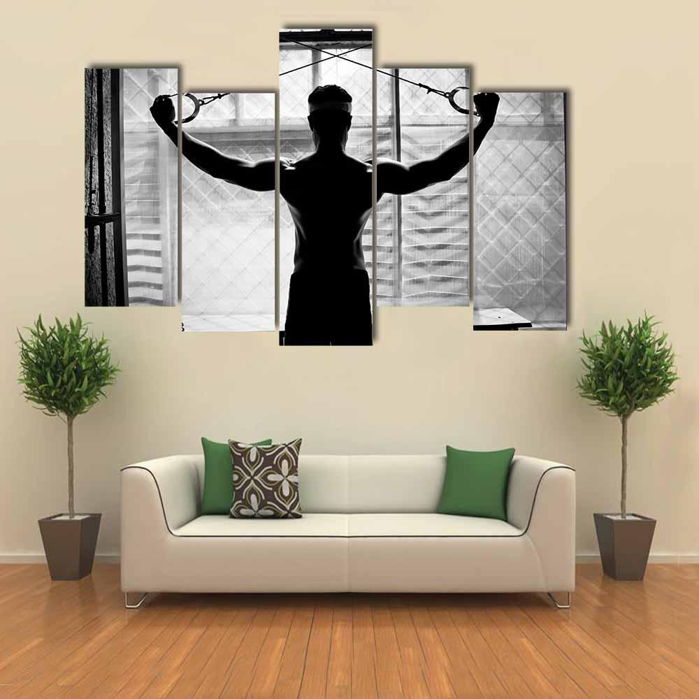Young Man Bodybuilder Training In Gym Canvas Wall Art-5 Pop-Gallery Wrap-32" x 21"-Tiaracle