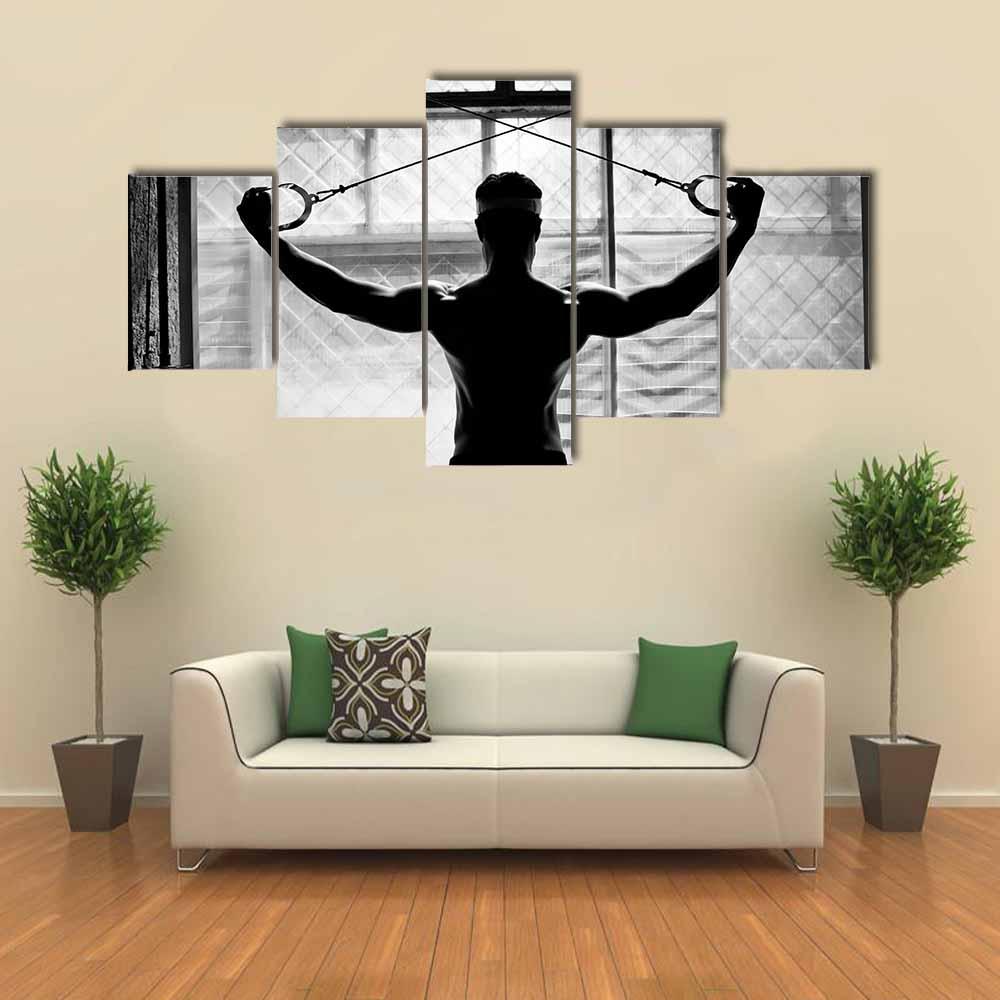 Young Man Bodybuilder Training In Gym Canvas Wall Art-5 Pop-Gallery Wrap-32" x 21"-Tiaracle