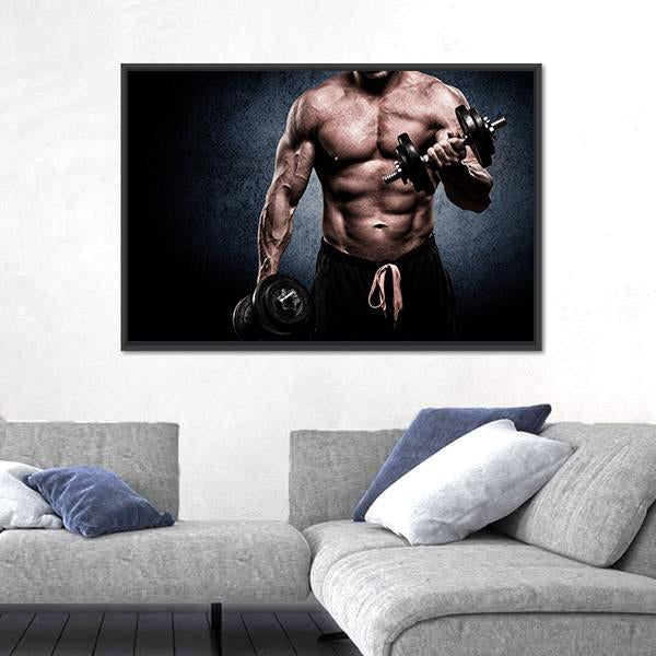 Young Man In Exercise For Biceps Panoramic Canvas Wall Art-1 Piece-36&quot; x 12&quot;-Tiaracle