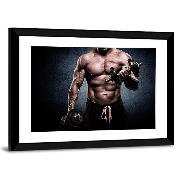 Young Man In Exercise For Biceps Panoramic Canvas Wall Art-1 Piece-36&quot; x 12&quot;-Tiaracle