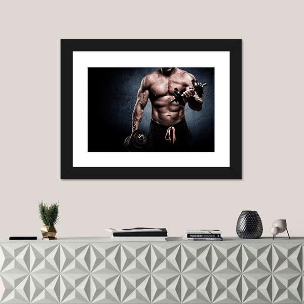 Young Man In Exercise For Biceps Panoramic Canvas Wall Art-1 Piece-36&quot; x 12&quot;-Tiaracle