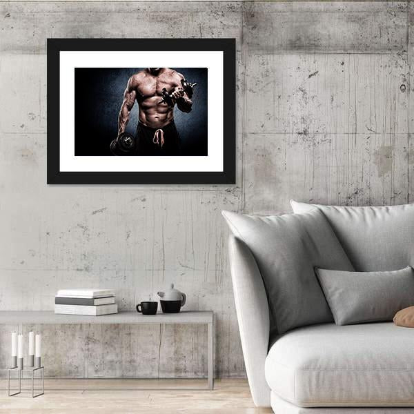 Young Man In Exercise For Biceps Panoramic Canvas Wall Art-1 Piece-36" x 12"-Tiaracle