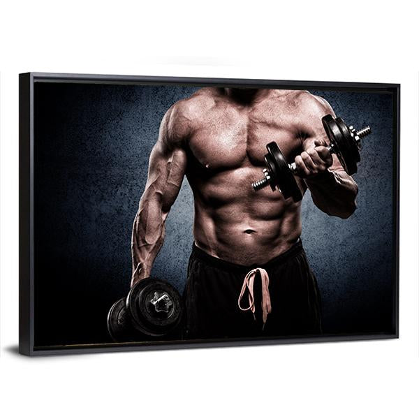 Young Man In Exercise For Biceps Panoramic Canvas Wall Art-1 Piece-36&quot; x 12&quot;-Tiaracle