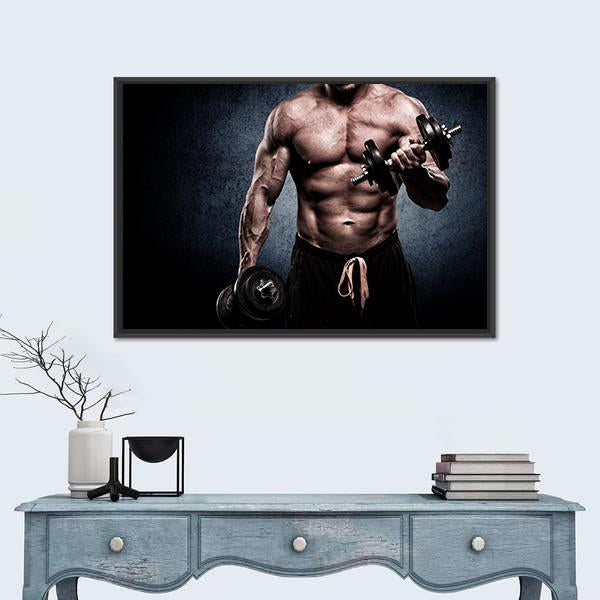 Young Man In Exercise For Biceps Panoramic Canvas Wall Art-1 Piece-36&quot; x 12&quot;-Tiaracle