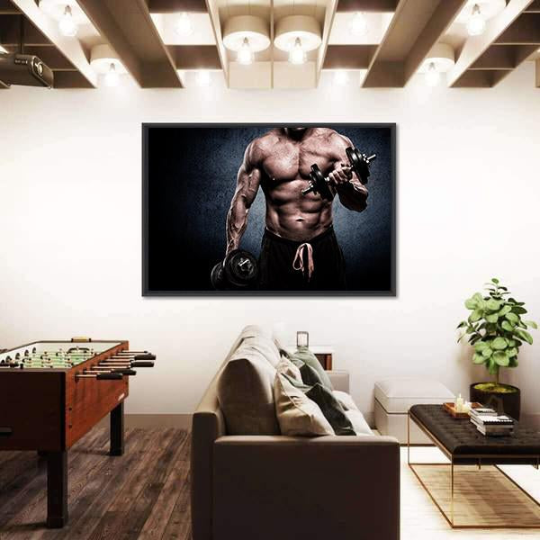 Young Man In Exercise For Biceps Panoramic Canvas Wall Art-1 Piece-36&quot; x 12&quot;-Tiaracle