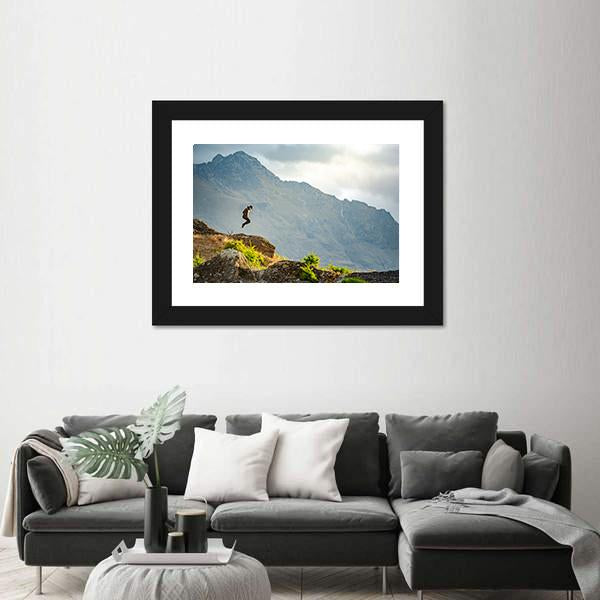 Young Man Jumping On Queenstown Hill Canvas Wall Art-3 Horizontal-Gallery Wrap-25&quot; x 16&quot;-Tiaracle