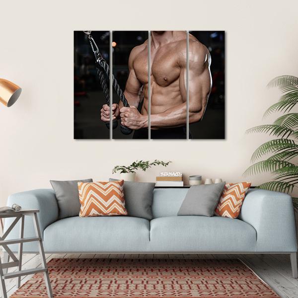 Young Man Train In The Gym Canvas Wall Art-4 Horizontal-Gallery Wrap-34" x 24"-Tiaracle