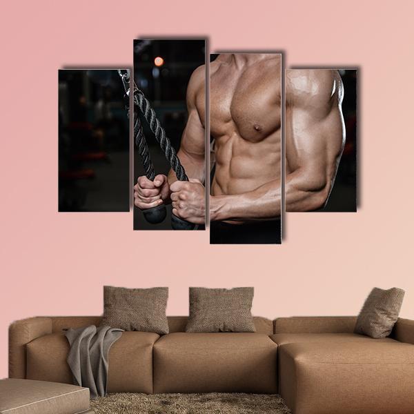 Young Man Train In The Gym Canvas Wall Art-4 Pop-Gallery Wrap-50&quot; x 32&quot;-Tiaracle