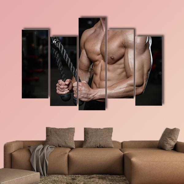 Young Man Train In The Gym Canvas Wall Art-5 Pop-Gallery Wrap-47" x 32"-Tiaracle
