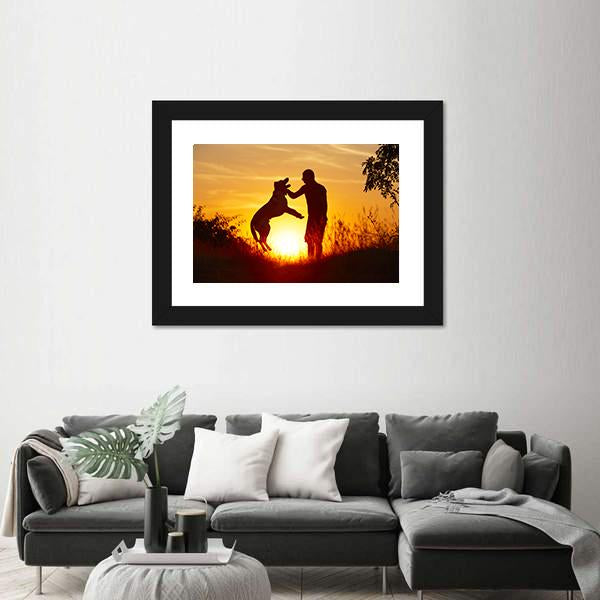 Young Man with His Yellow Labrador Retriever Canvas Wall Art-5 Horizontal-Gallery Wrap-22" x 12"-Tiaracle