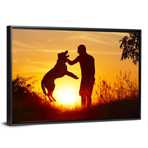 Young Man with His Yellow Labrador Retriever Canvas Wall Art-5 Horizontal-Gallery Wrap-22" x 12"-Tiaracle