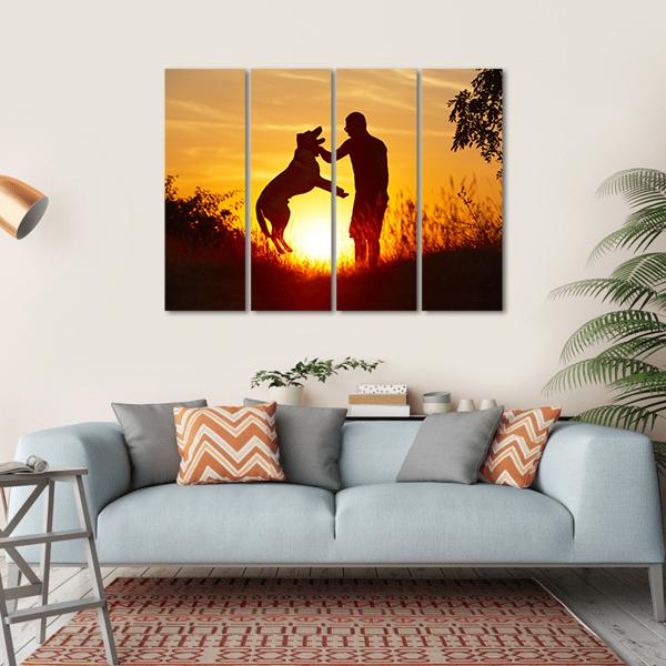 Young Man with His Yellow Labrador Retriever Canvas Wall Art-4 Horizontal-Gallery Wrap-34&quot; x 24&quot;-Tiaracle