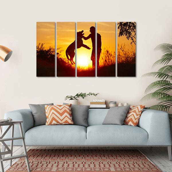Young Man with His Yellow Labrador Retriever Canvas Wall Art-5 Horizontal-Gallery Wrap-22&quot; x 12&quot;-Tiaracle