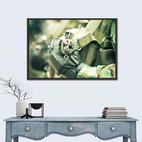 Young Soldiers With Guns Canvas Wall Art-1 Piece-Floating Frame-24" x 16"-Tiaracle