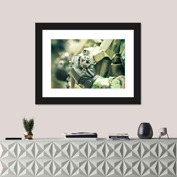 Young Soldiers With Guns Canvas Wall Art-1 Piece-Framed Print-20" x 16"-Tiaracle