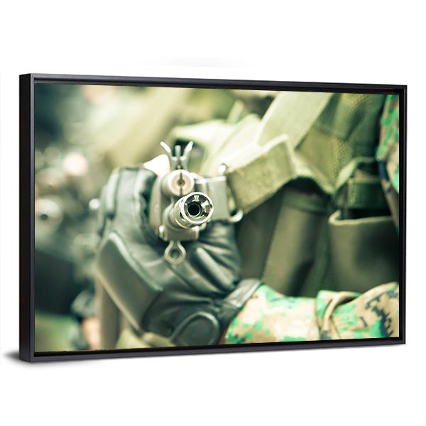 Young Soldiers With Guns Canvas Wall Art-3 Horizontal-Gallery Wrap-25" x 16"-Tiaracle