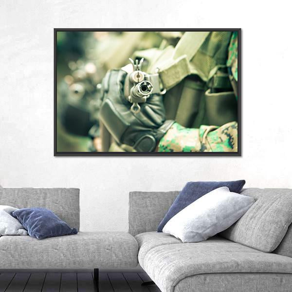 Young Soldiers With Guns Canvas Wall Art-3 Horizontal-Gallery Wrap-25" x 16"-Tiaracle