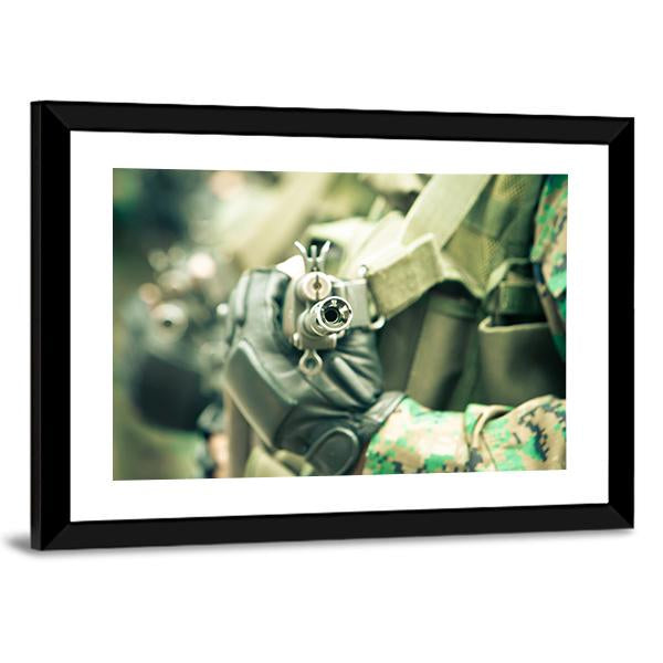 Young Soldiers With Guns Canvas Wall Art-3 Horizontal-Gallery Wrap-25" x 16"-Tiaracle