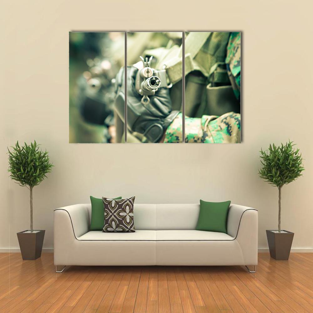 Young Soldiers With Guns Canvas Wall Art-3 Horizontal-Gallery Wrap-37" x 24"-Tiaracle